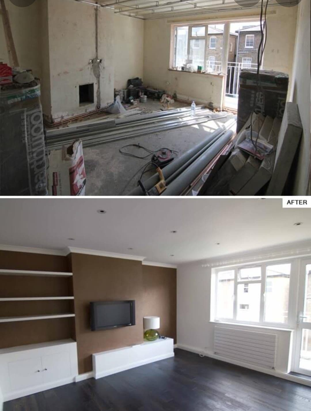 Striking curved partition wall with integrated shelving in a UK home renovation — project example 1