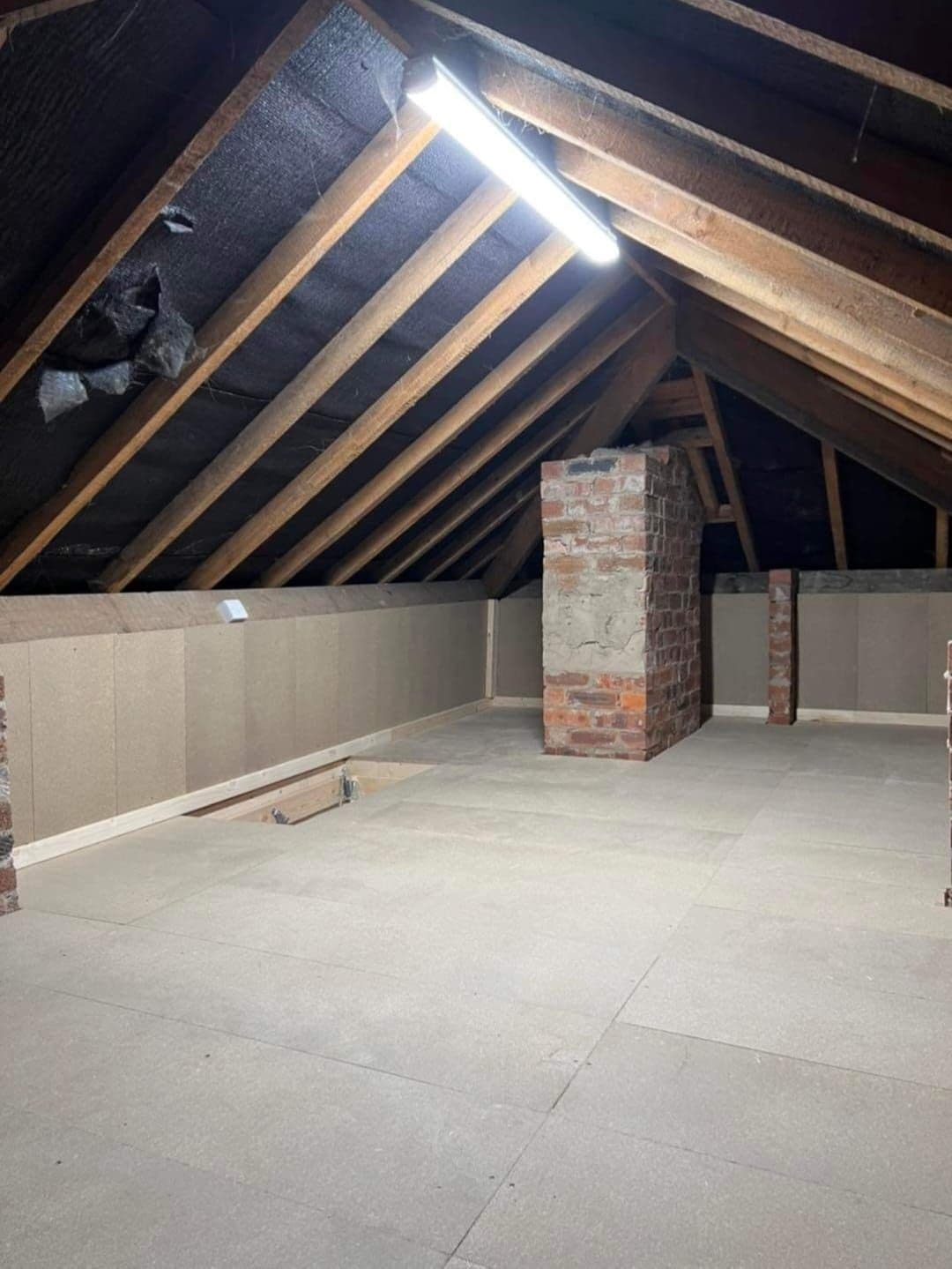 Finished loft conversion bedroom with roof windows in a UK home — project example 1